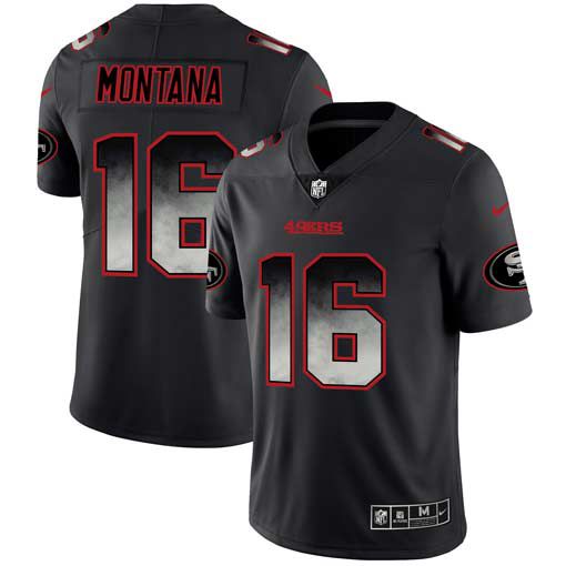 Men San Francisco 49ers 16 Montana Nike Teams Black Smoke Fashion Limited NFL Jerseys